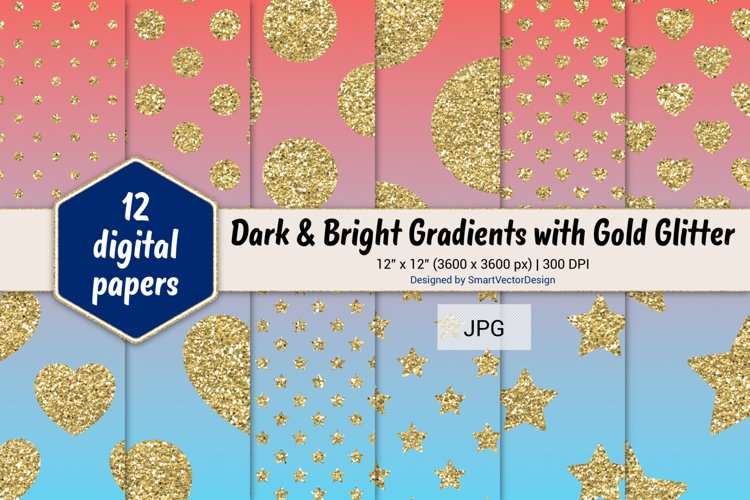 Polka Dot, Hearts, & Stars - Gradients with Gold Glitter #16 example image 1