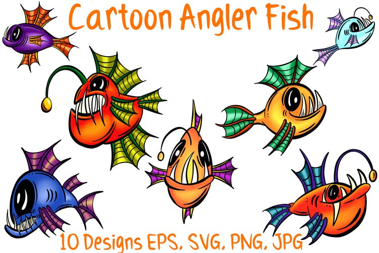 Colourful Cartoon Deep Sea Anglerfish Fish Illustrations example image 1