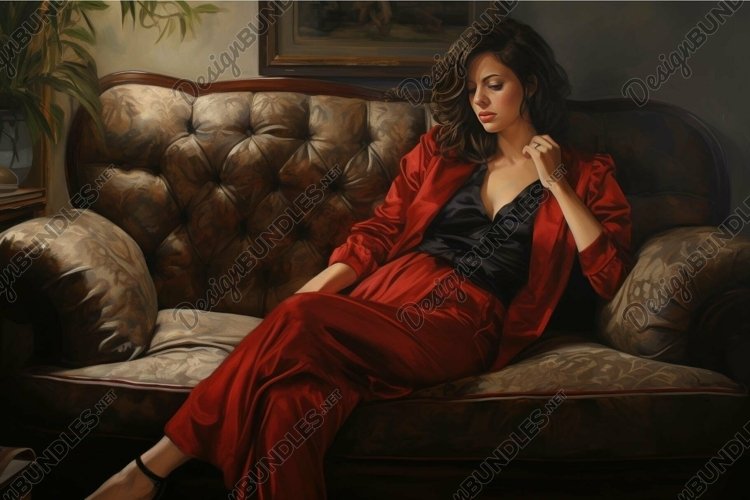 Elegant woman lounging in luxurious interior example image 1