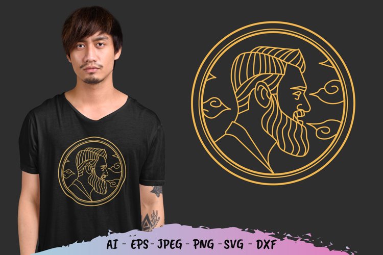Man Beard Monoline for T-Shirt Design example image 1