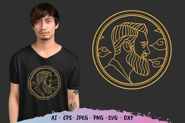 Man Beard Monoline for T-Shirt Design