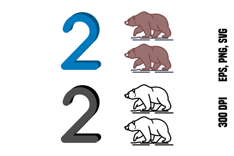 Number Two and Bears. Color and Line