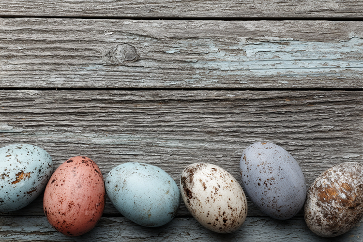 Colorful Easter Eggs on Wooden Background
