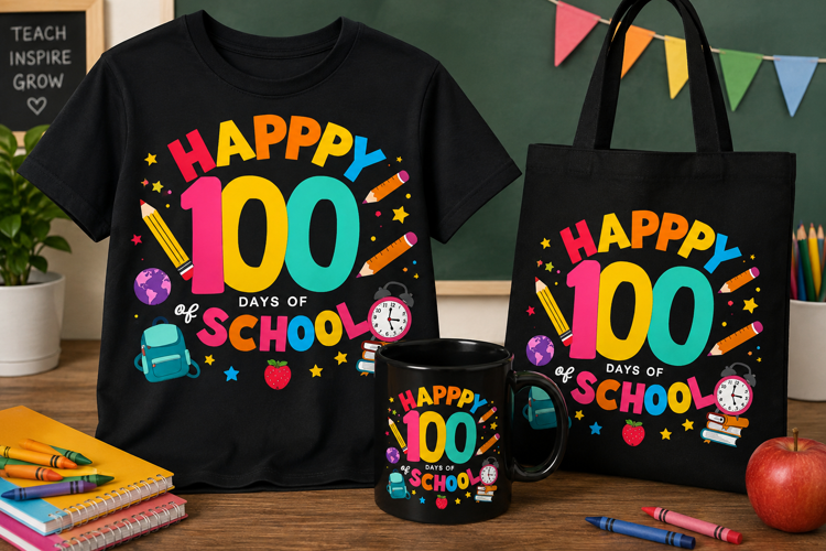 Happy 100 Days of School PNG, Colorful Teacher Design