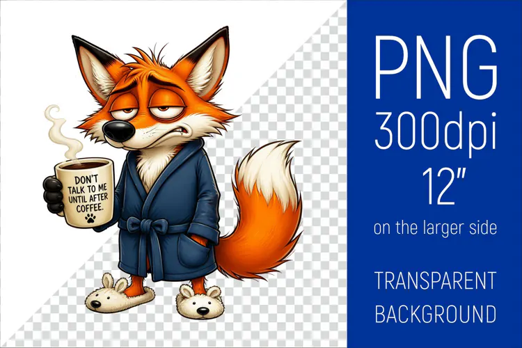 Funny Morning Coffee Fox |Cute Coffee Lover Clipart
