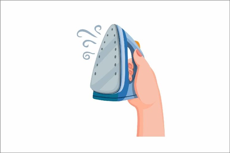 Hand holding iron steam laundry concept in cartoon vector example image 1