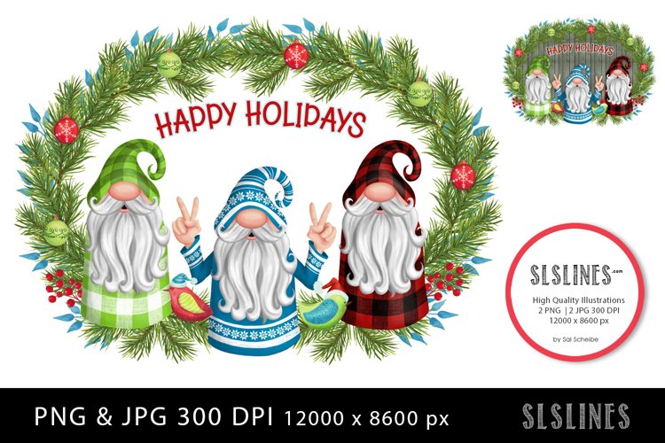 Trio of Christmas Gnomes PNG sublimation example image 1