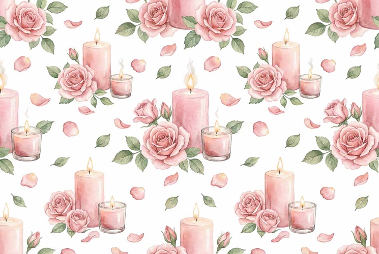 Watercolor candle and rose pattern Mothers Day