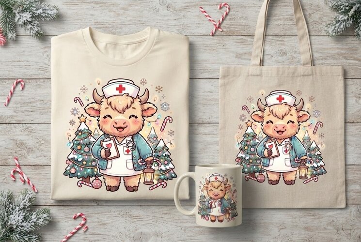 Christmas Nurse Cow Cute Holiday Sticker Art example image 1