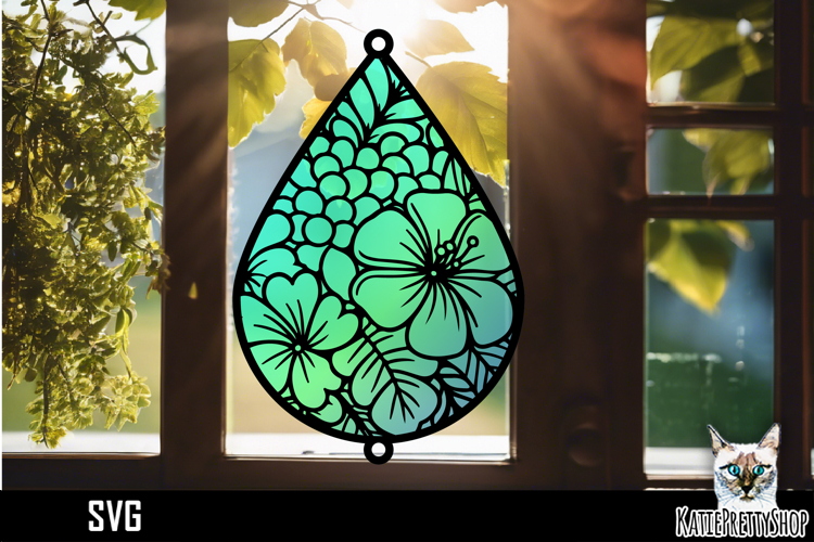 Suncatcher Car Charm Flowers SVG, Hanging Ornament SVG