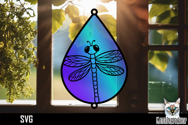 Suncatcher Car Charm SVG, Dragonfly Ornament SVG
