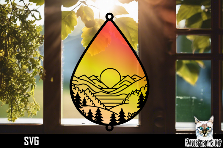 Suncatcher Car Charm sunset SVG, Sun Ornament SVG