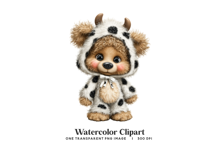 Cow Bear Costume Watercolor Clipart