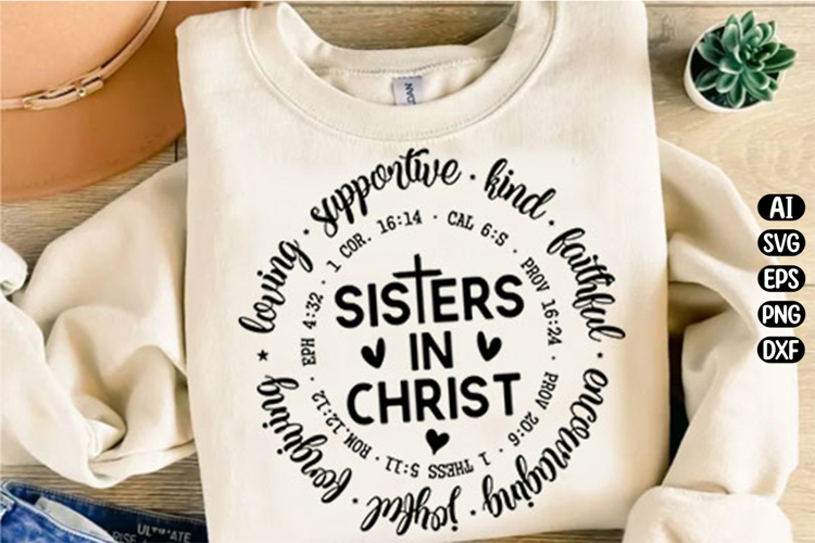 Sisters in Christ Christian Svg Design example image 1