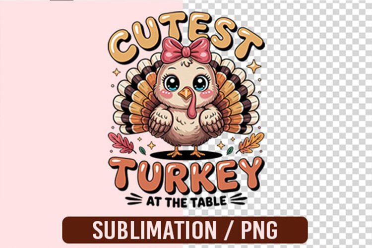 Cutest Turkey At The Table PNG Designs example image 1