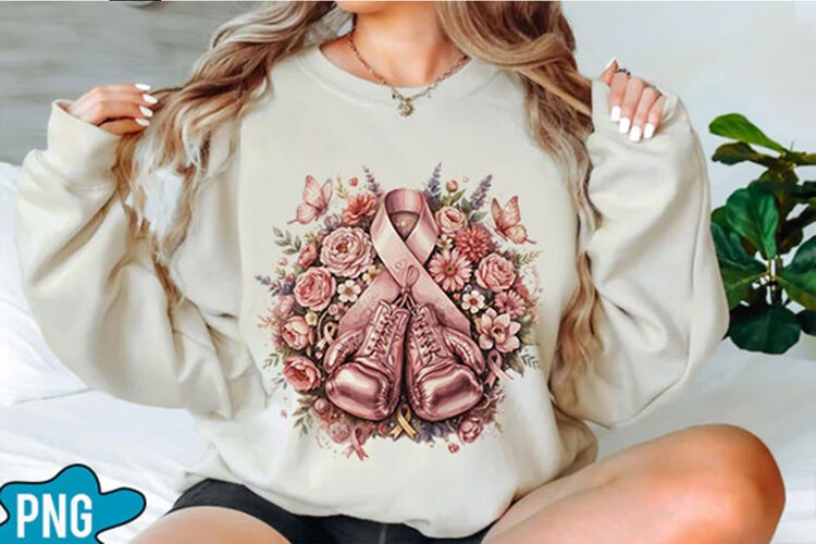 Breast Cancer with boxing gloves PNG Designs example image 1