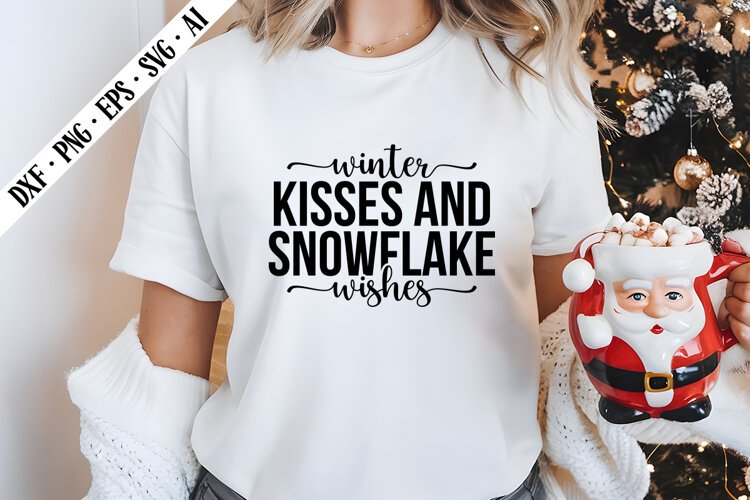 Winter Kisses and Snowflake Wishes Svg, Christmas Svg Design example image 1