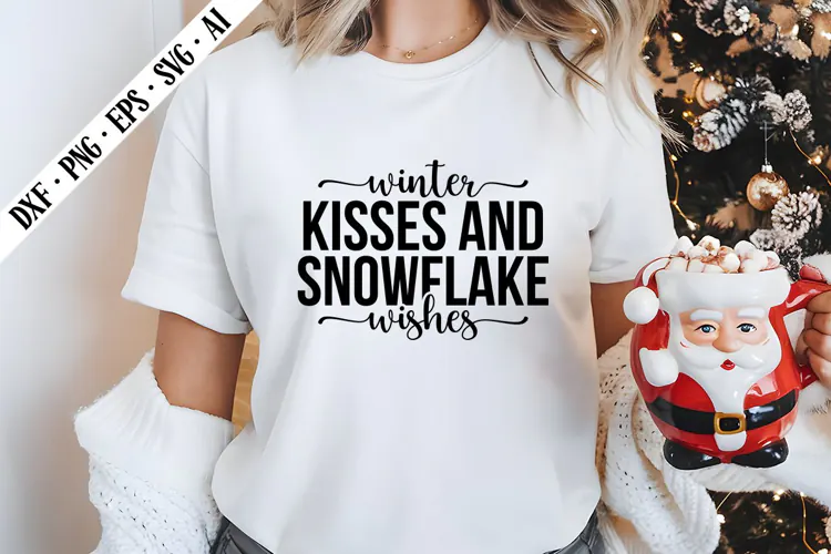 Winter Kisses and Snowflake Wishes Svg, Christmas Svg Design