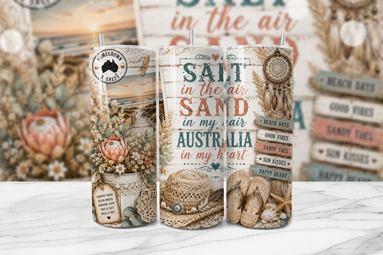 Aussie Coastal Salt Air Tumbler Wrap PNG