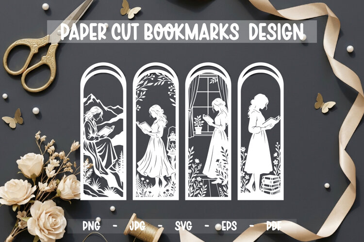 4 Bookmarks Paper cut SVG Laser cut, Cricut,Silhouette example image 1