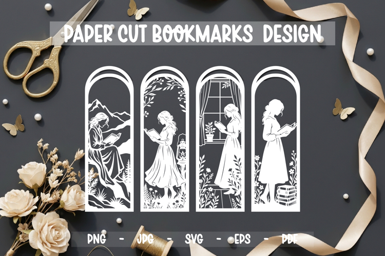 4 Bookmarks Paper cut SVG Laser cut, Cricut,Silhouette