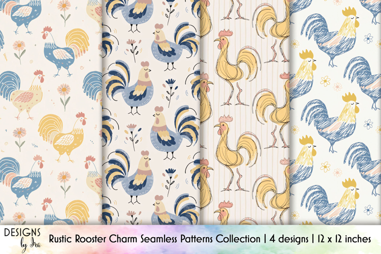 Rustic Rooster Seamless Pattern Collection Farmhouse Style