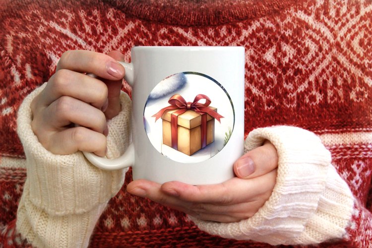 Watercolor Christmas Gift Ornament example image 1