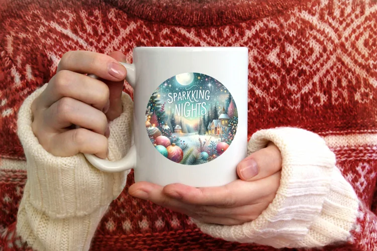 Watercolor Christmass Sparkling Nights Round Ornament