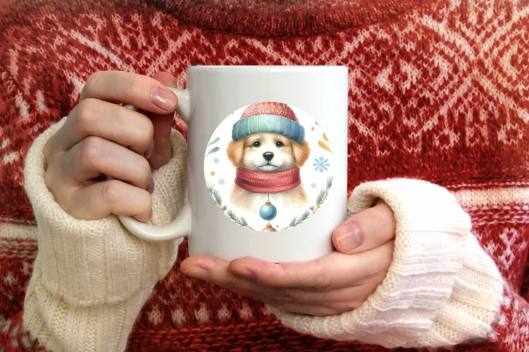 Christmas Dog Watercolor Scene