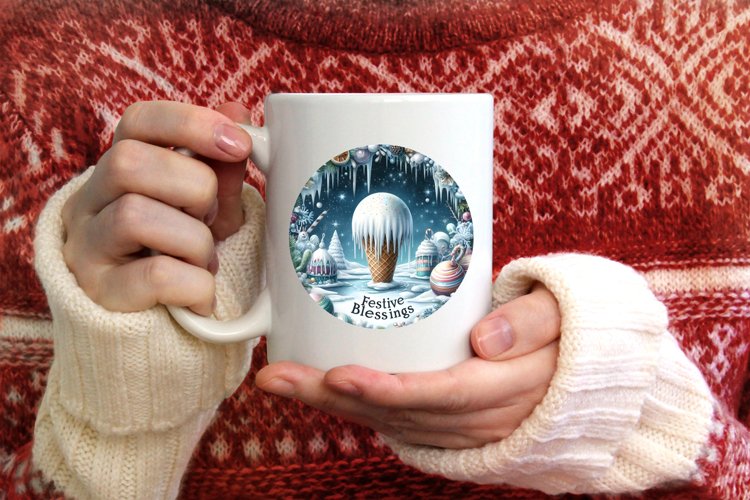 3D Winter Scene Festive Blessings Round Ornament Sublimation example image 1