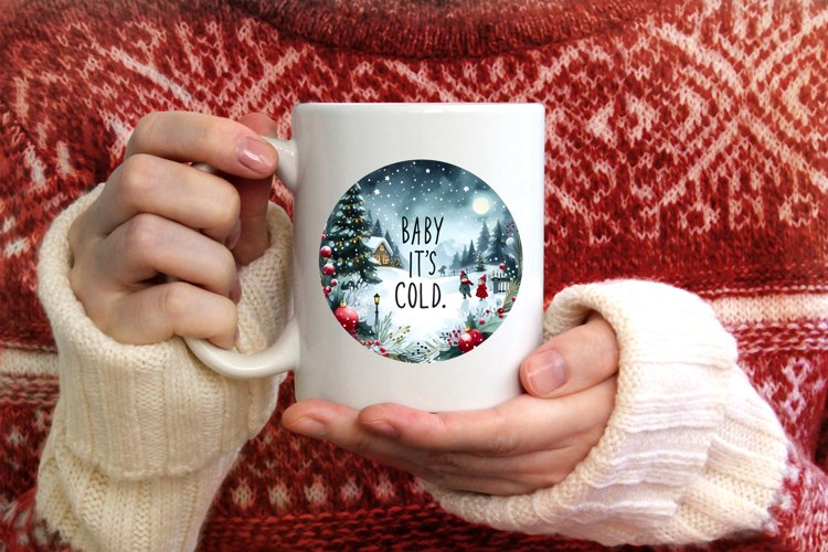 Christmass Scene Baby it's Cold Outsite Round Ornament example image 1