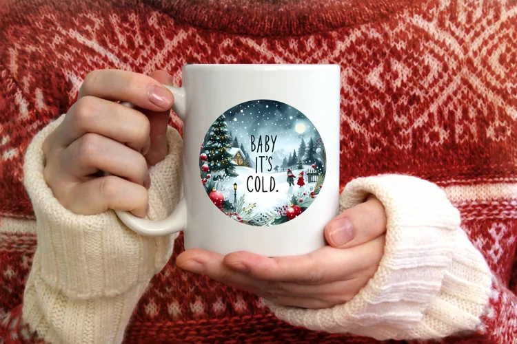 Christmass Scene Baby it's Cold Outsite Round Ornament