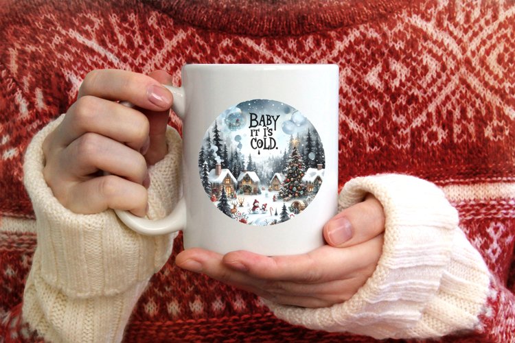 Christmass Scene Baby it's Cold Outsite Round Ornament example image 1