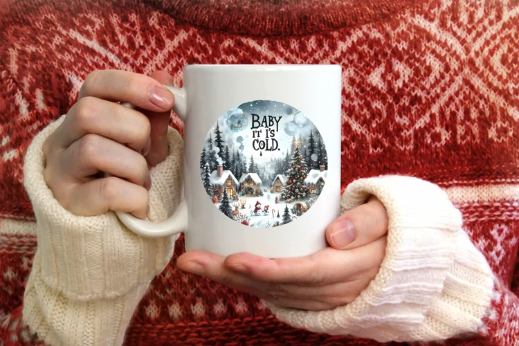 Christmass Scene Baby it's Cold Outsite Round Ornament