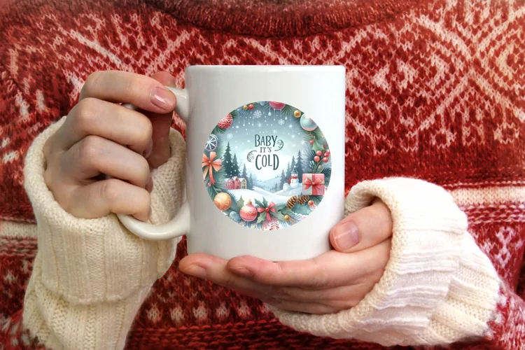 Winter Scene with Large Text Christmas Round Ornament