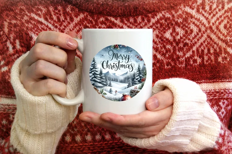 Winter Scene with Merry Christmas Round Ornament Sublimation