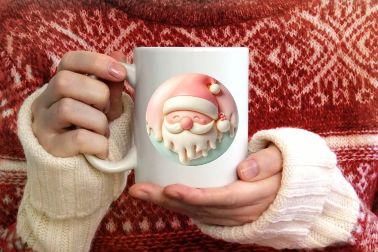 a pastel round 3d martzipan santa with melting edges