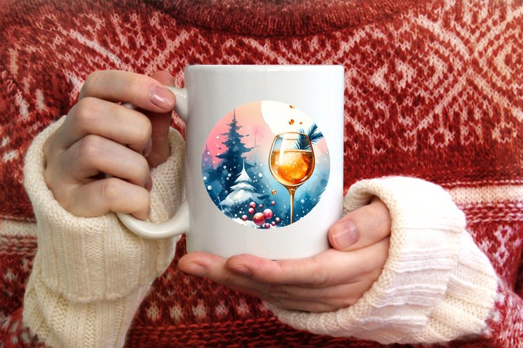 Winter Scene with Champaigne Round Ornament Sublimation PNG