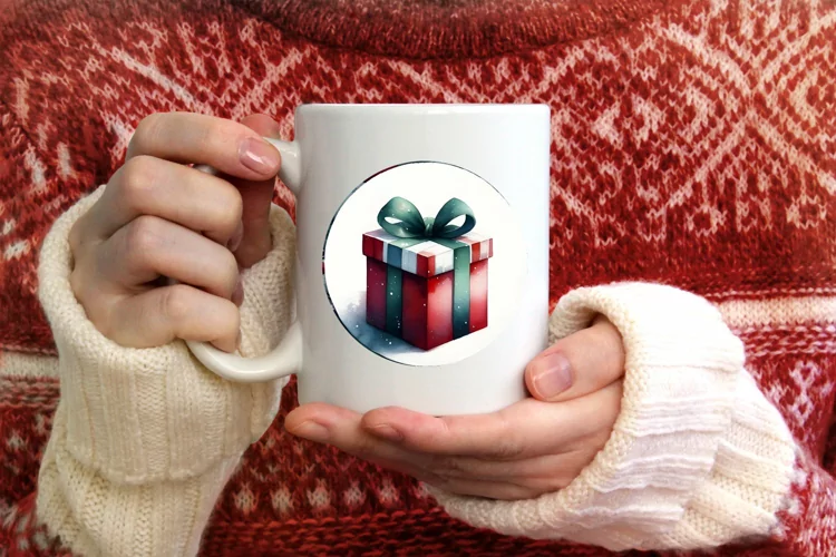Round Christmas Image with Gift
