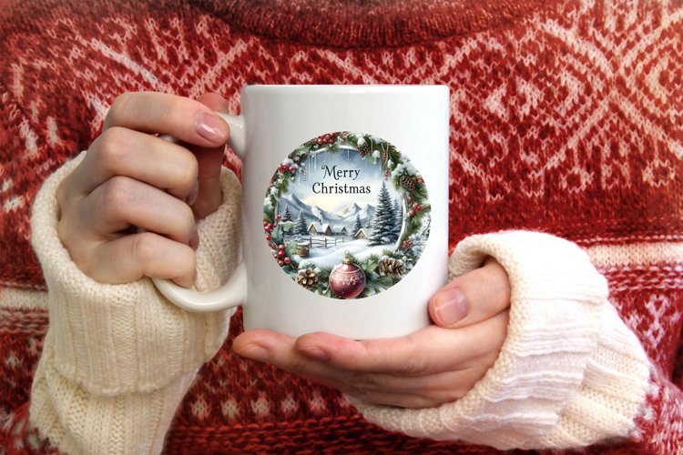 Winter Merry Christmas Round Ornament example image 1