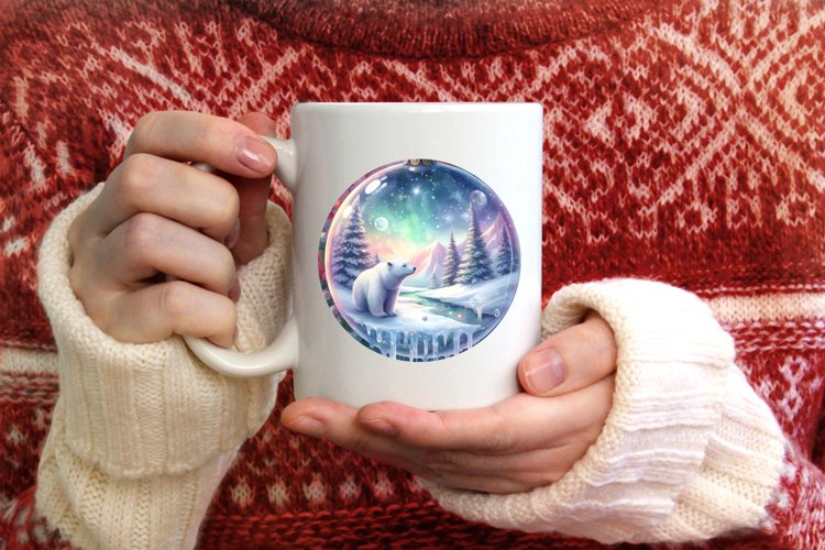 Colorful Winter Polar Bear Round Ornament example image 1