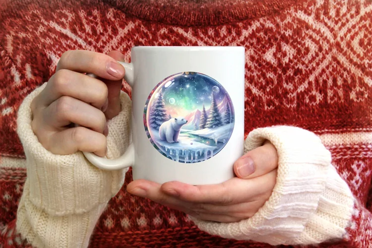 Colorful Winter Polar Bear Round Ornament
