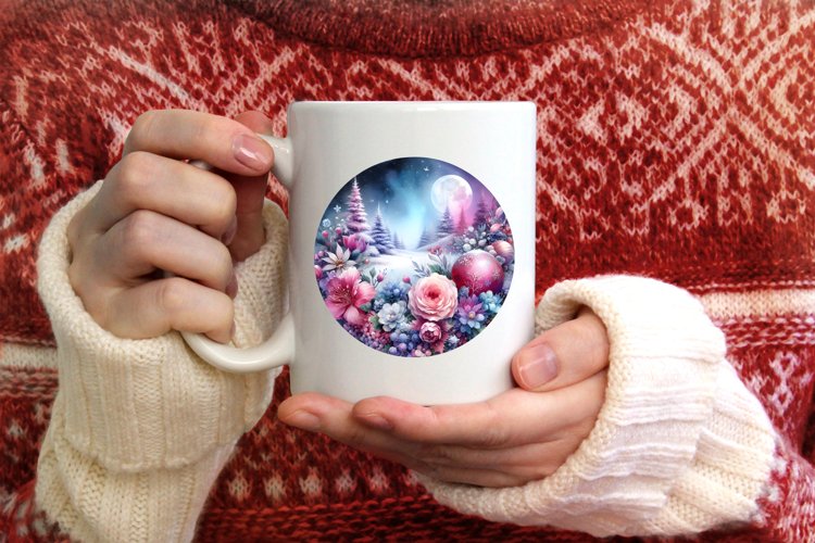 Winter Flowers Round Ornament example image 1
