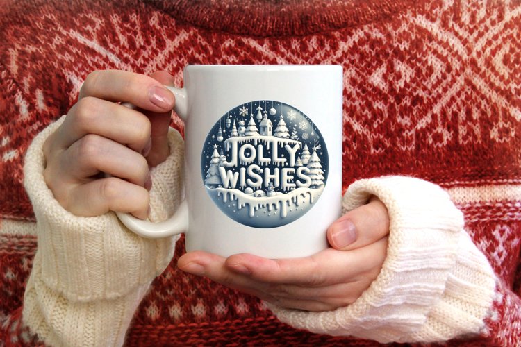 3D Winter Jolly Wishes Round Ornament Sublimation PNG