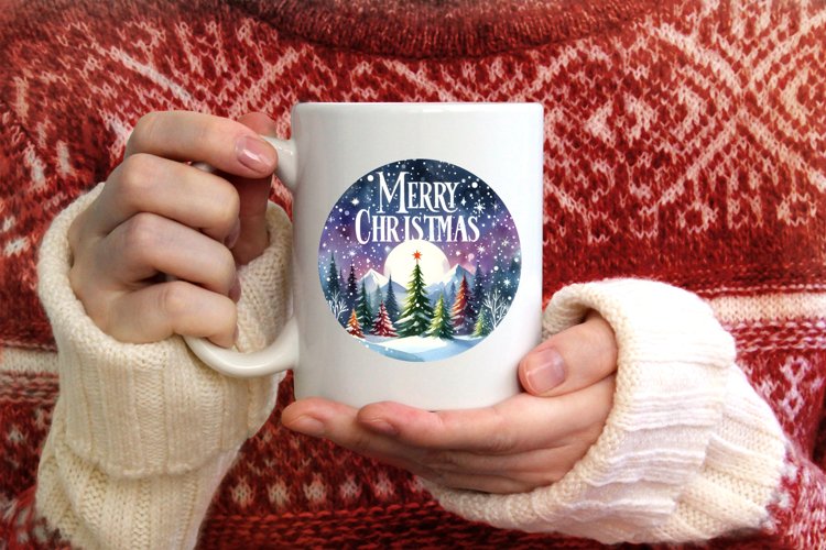 Winter Scene with Merry Christmas Round Ornament Sublimation example image 1