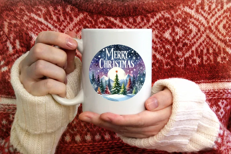 Winter Scene with Merry Christmas Round Ornament Sublimation
