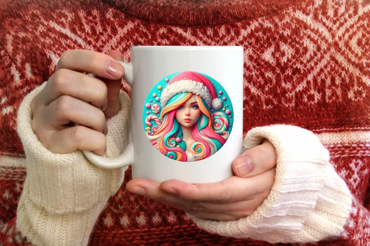 Large Text Santa's Girl Round Christmas Ornament Sublimation