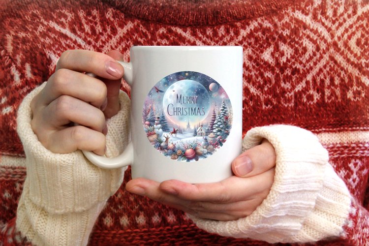 Merry Christmas Pastel Round Christmas Ornament Sublimation example image 1