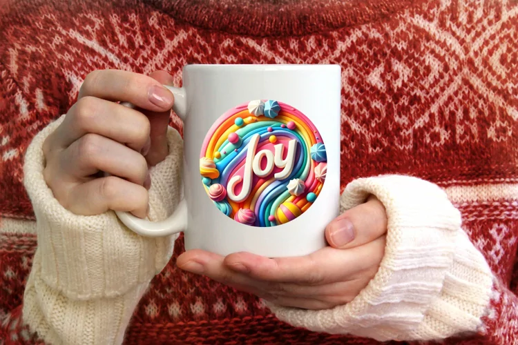 Pastel 3D Large Text: JOY Round Ornament