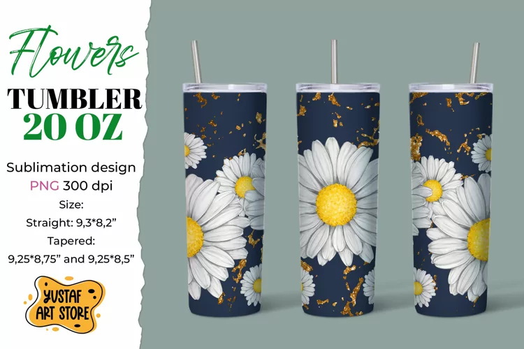 Flower tumbler sublimation design. Daisy/Chamomile Tumbler